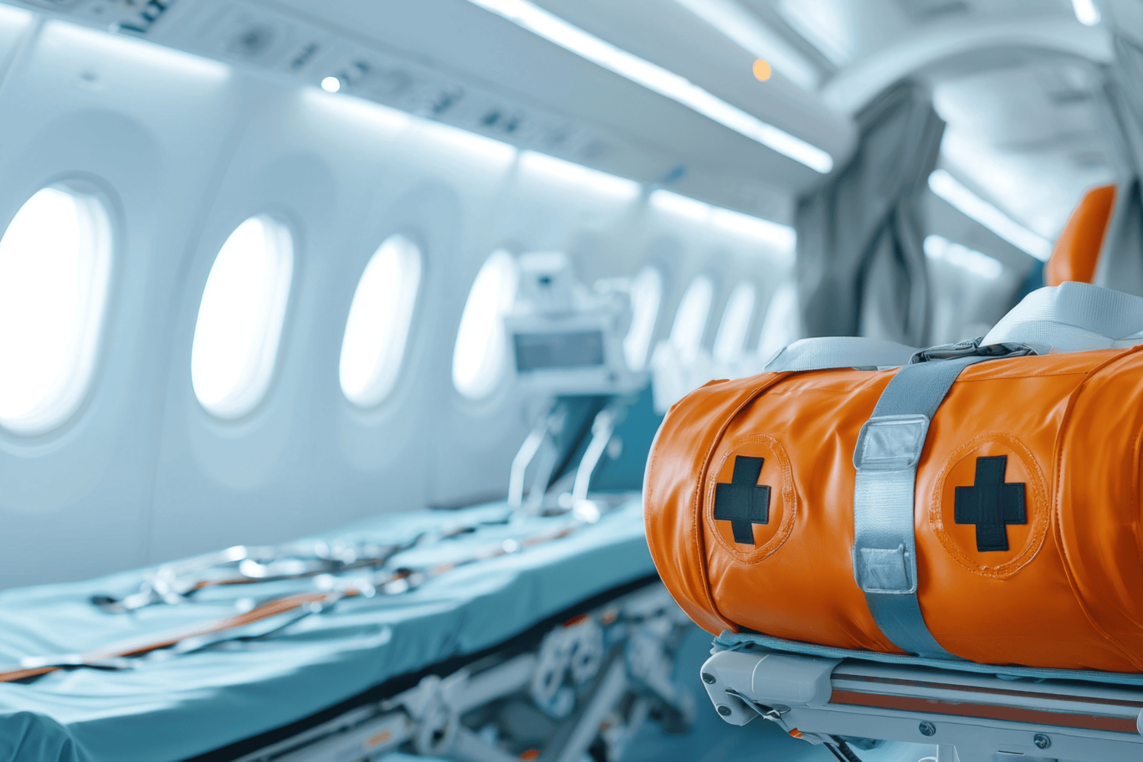 air ambulance aircraft with medical equipment